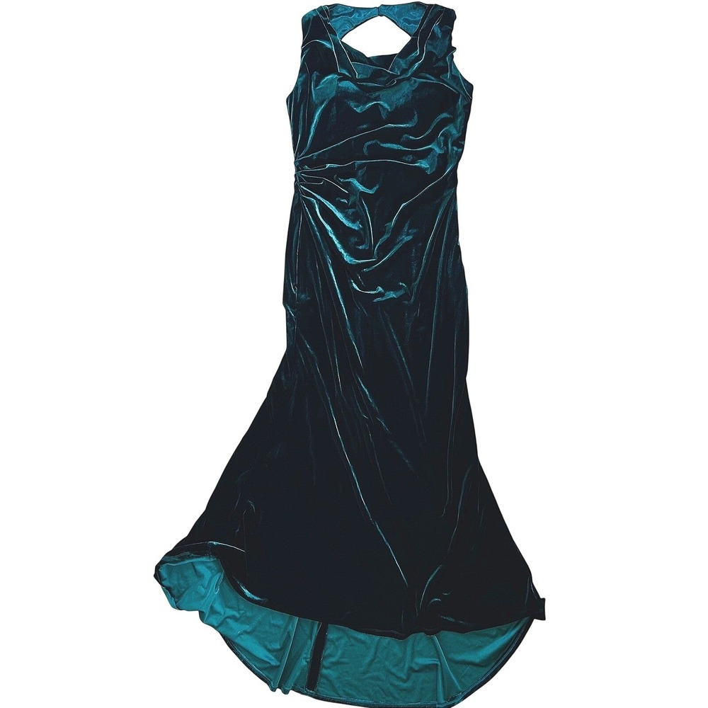 Revelry Velvet Maxi Dress 14 Emerald Green Cowl Neck Holiday Prom Formal Wedding